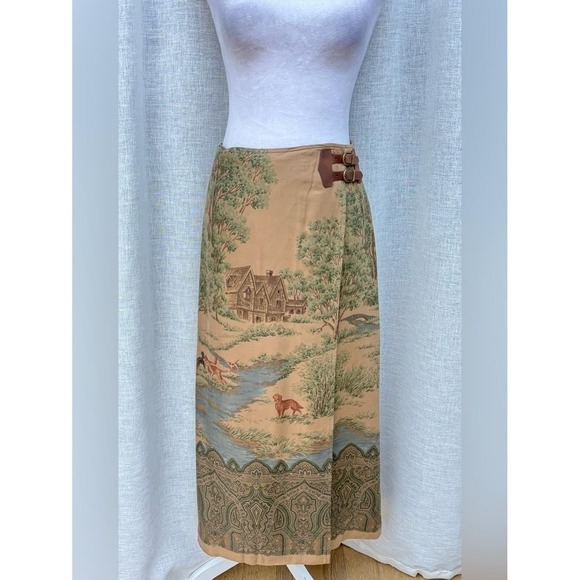 Dresses & Skirts - 1990 Lauren Ralph Lauren wrap skirt with countryside landscape scenes print